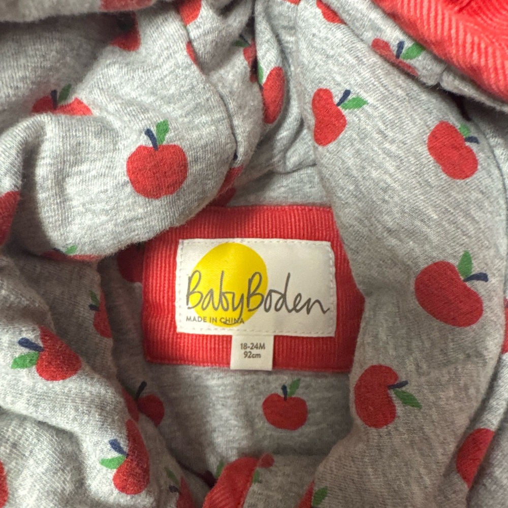 Baby Boden Coral-Red Hooded Puffer Jacket with Apple Pockets size 18/24 - Picture 5 of 5